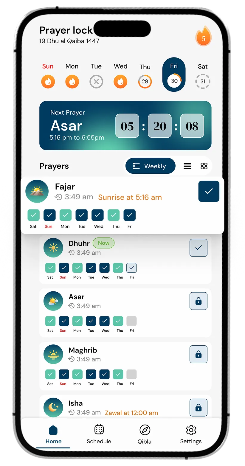 FiveSalah prayer lock home screen with next prayer countdown